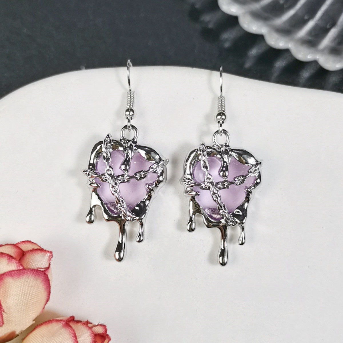 Creative Abstinence Series Dark Style Lava Love Hip Hop Heart-shaped Earrings