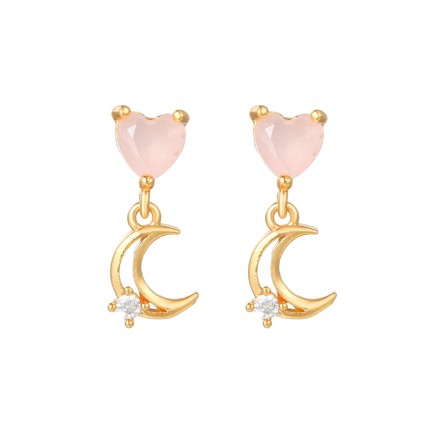 Pink Zircon Heart-shaped Electroplated Design Artistic Love Earrings