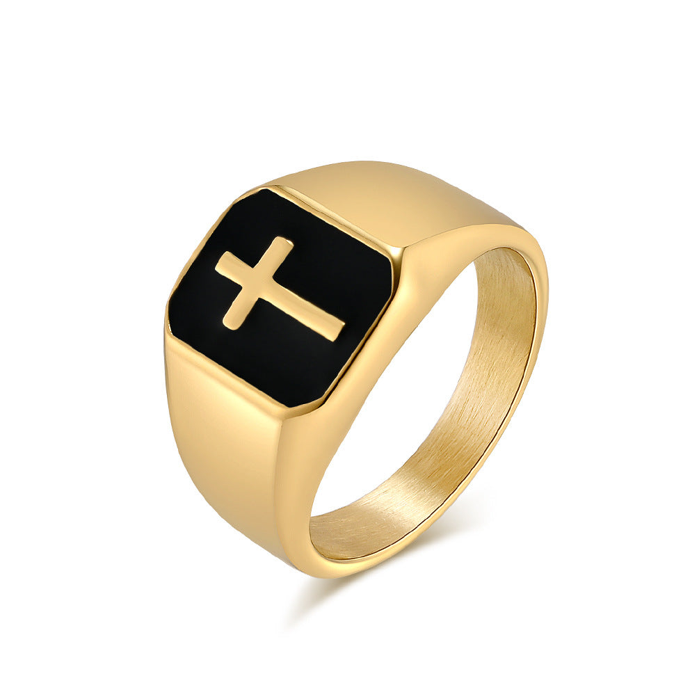 Men's Stainless Steel Cross Shelf Drop Oil Titanium Rings