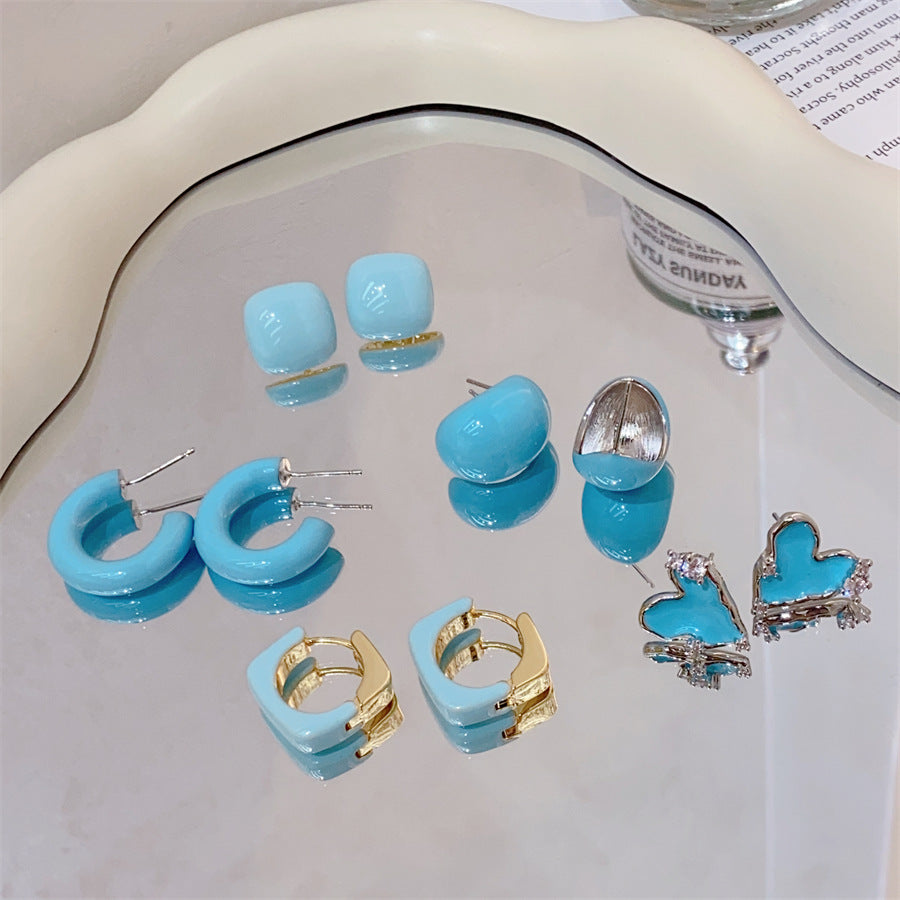 Gold-plated Fashion Blue Color Collection Enamel Earrings