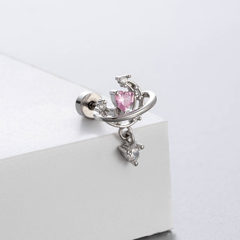 Henson Titanium Steel Ear Bone Pink Zircon Rings