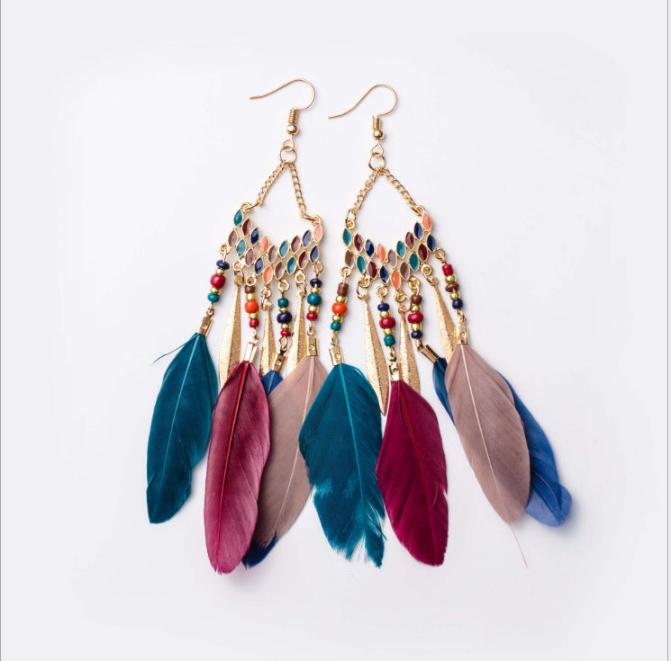 Bohemian Feather High-grade Yunnan Tourism Holiday Earrings