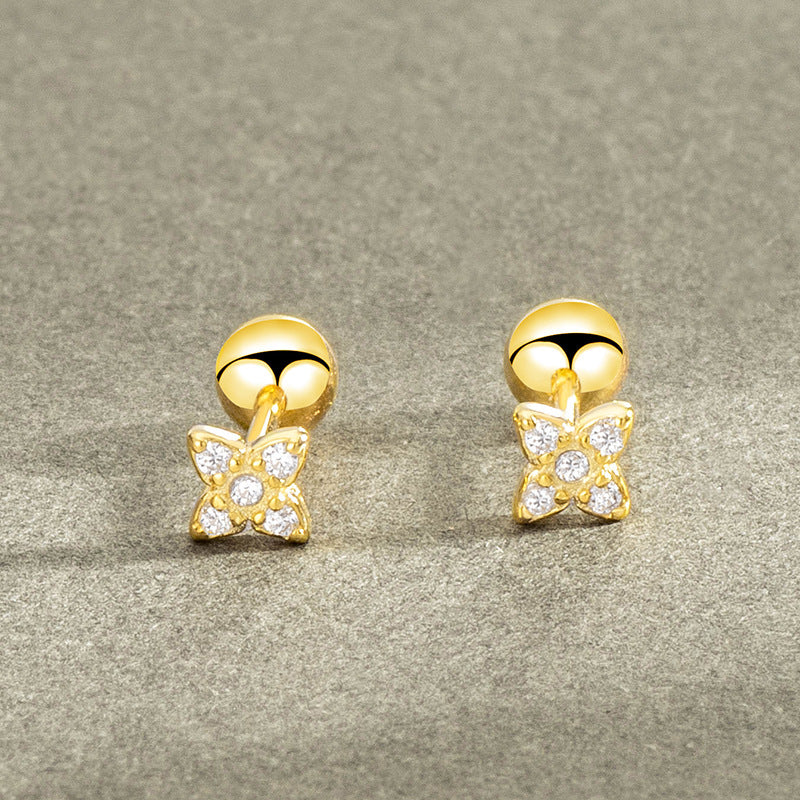 Screw Female Personality Tightening Buckle Double-headed Flower Short Ear Bone Rings