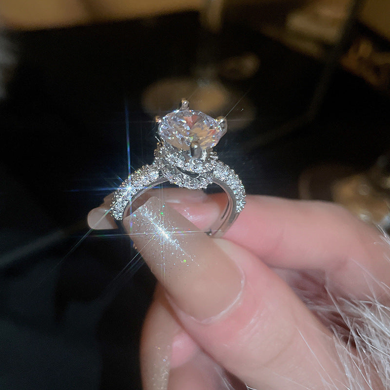 Real Gold Electroplated Zircon Buckle Light Luxury High Sense Index Ring