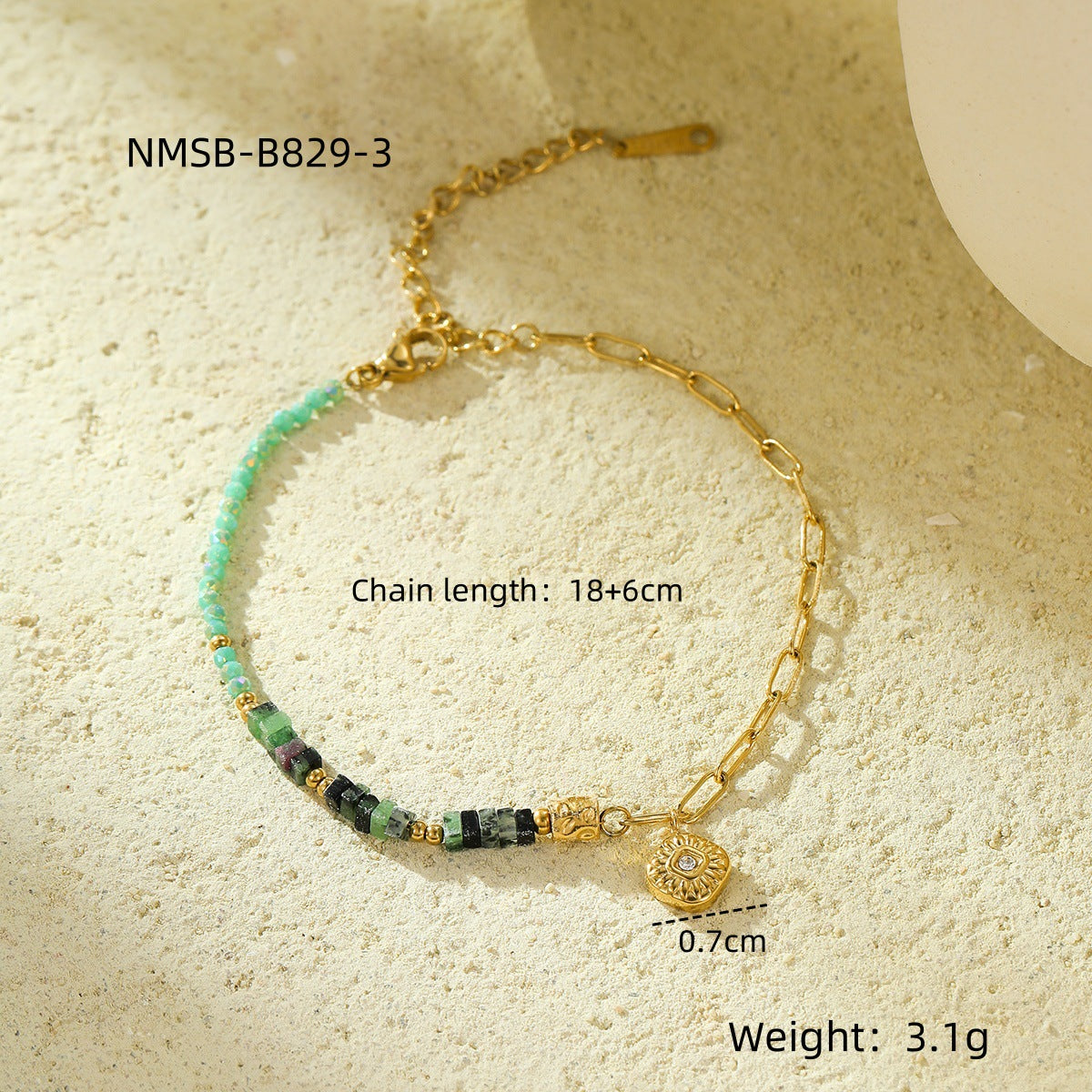 Beaded Stainless Steel Square Geometric Inlaid Bracelets