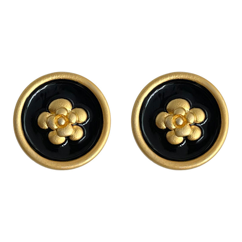 Women's Style Matte Black Drip Glazed Camellia Earrings
