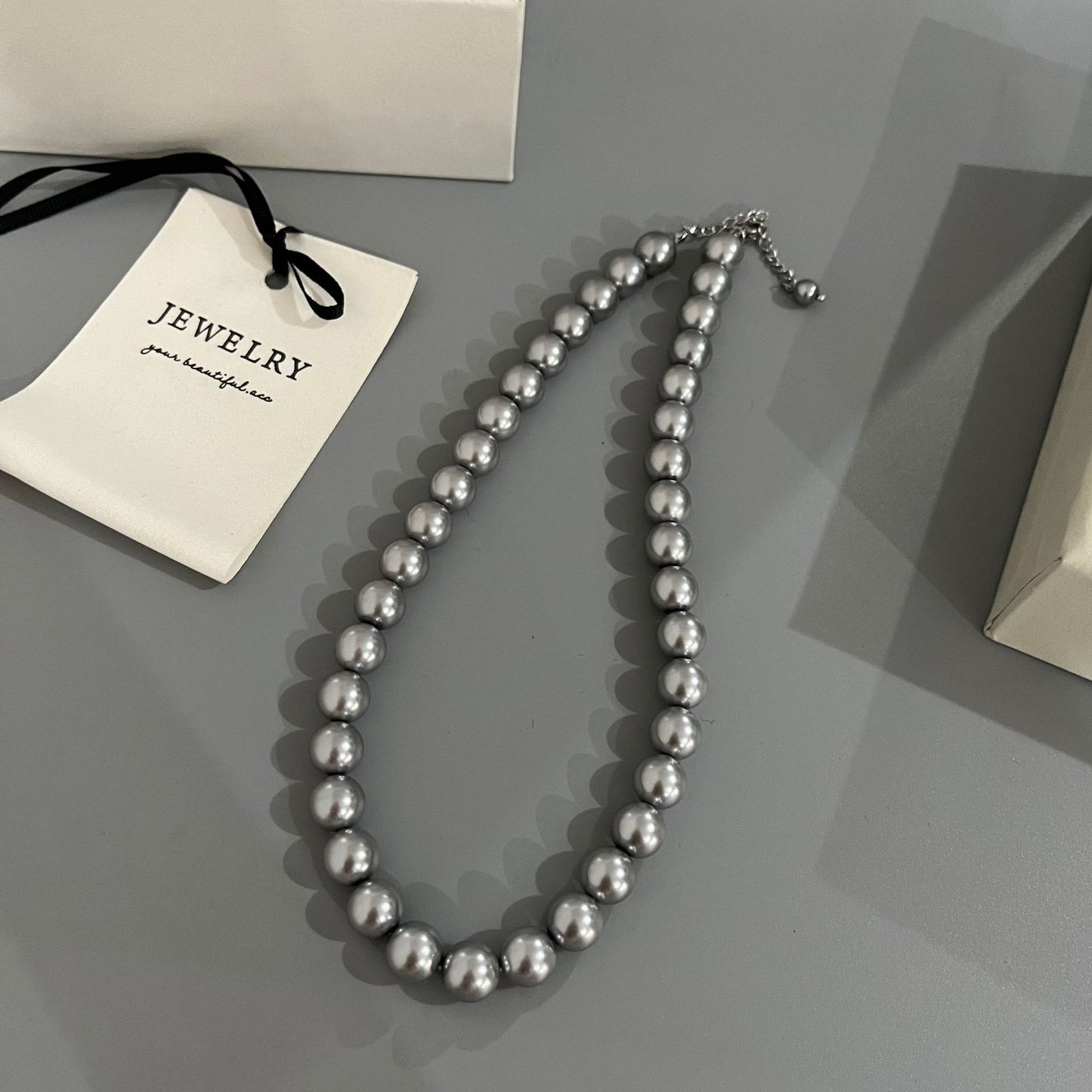 Women's Hollow Love Gray Boutique Pearl Sweater Necklaces