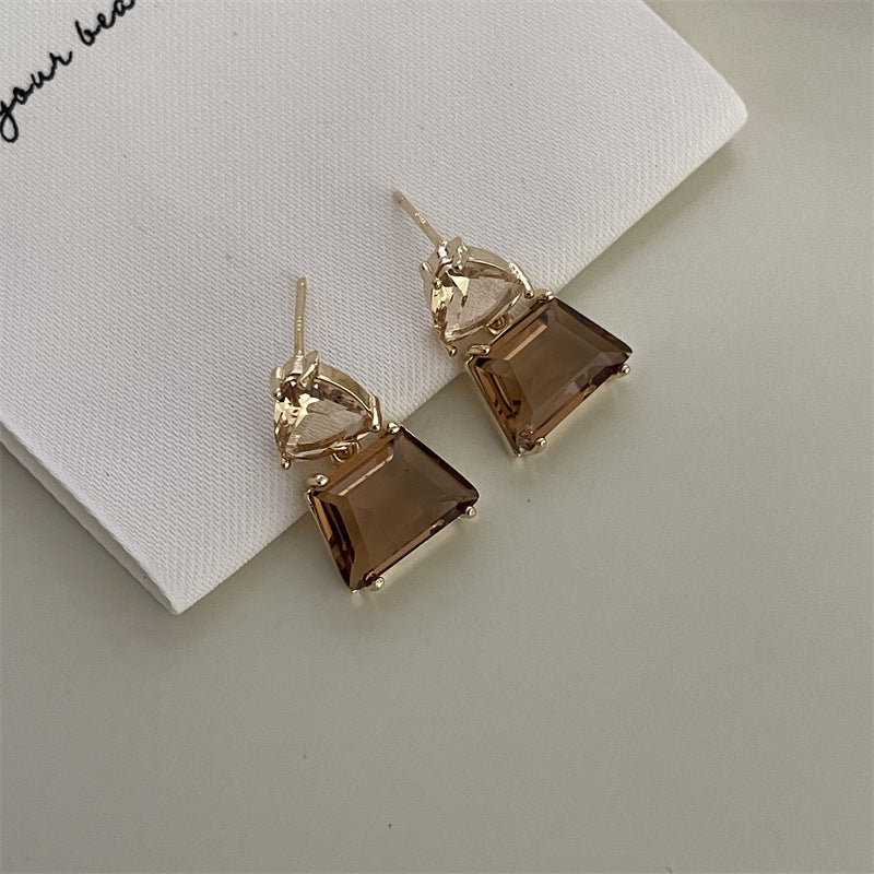 Women's Brown Crystal Simple Graceful Retro Minority Earrings