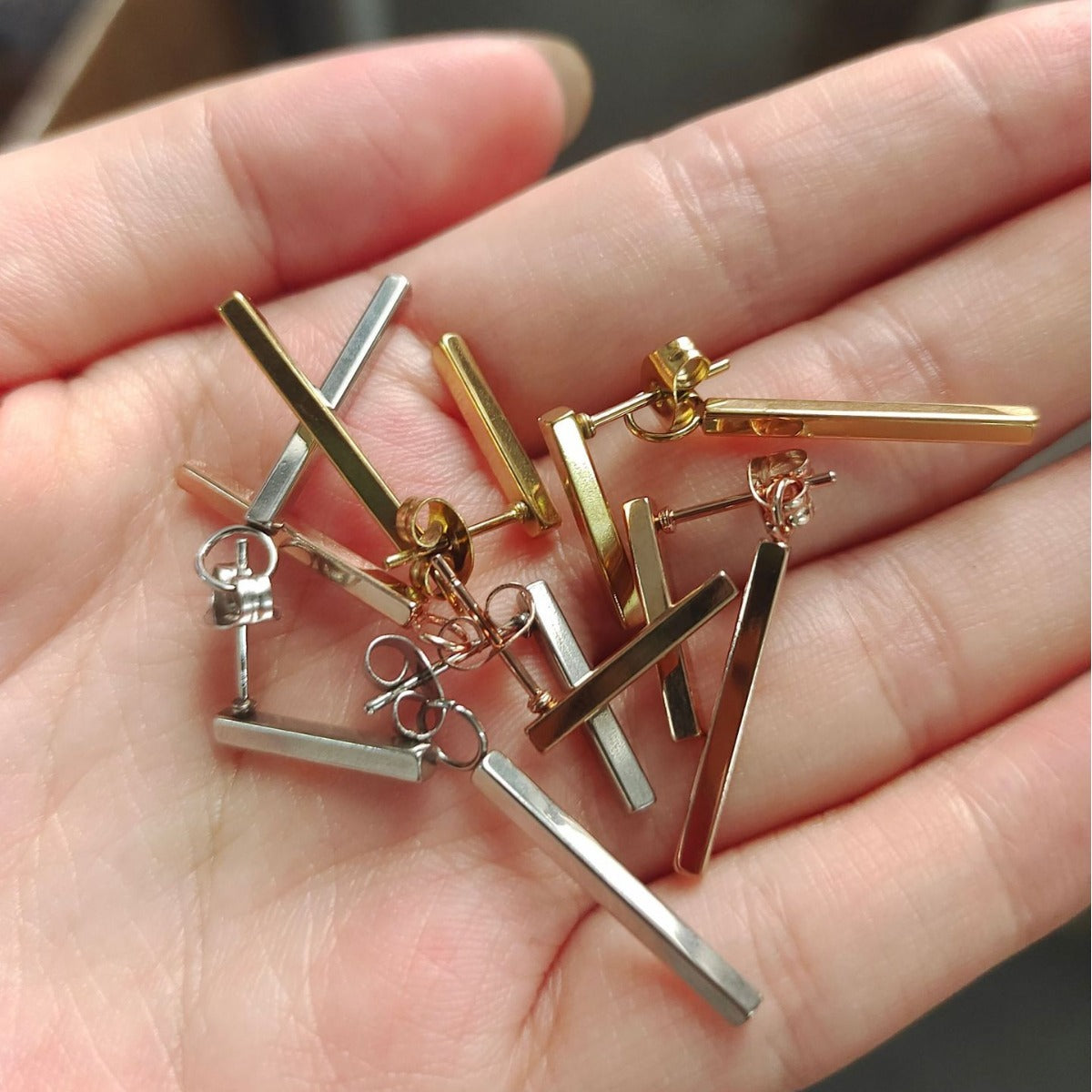 Fashion Stainless Steel Auricular Needle Chain Two Sides Titanium Stud Earrings