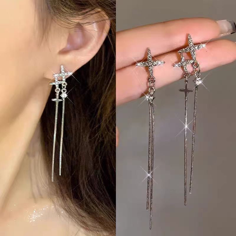 Women's Needle Elegant Long Tassel Thin Effect Earrings