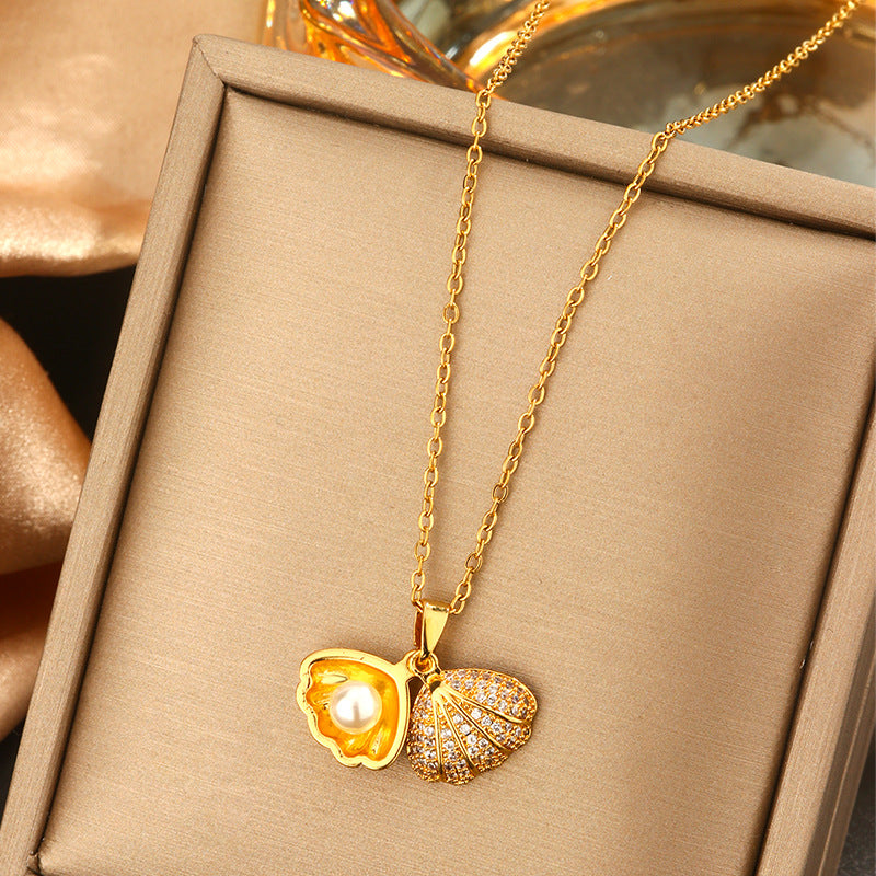 Fresh Titanium Steel Short Pearl High-grade Necklaces