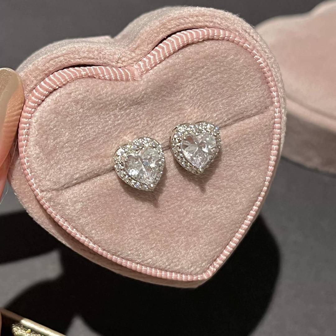 Milk Flash Fully Jeweled Loving Heart Earrings