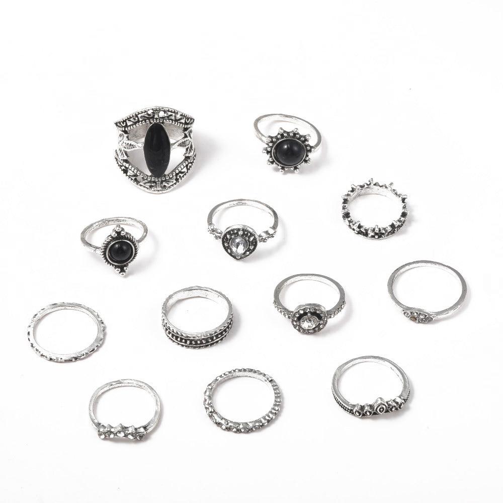 Distressed Spot Drill Black Onyx Pieces Ring