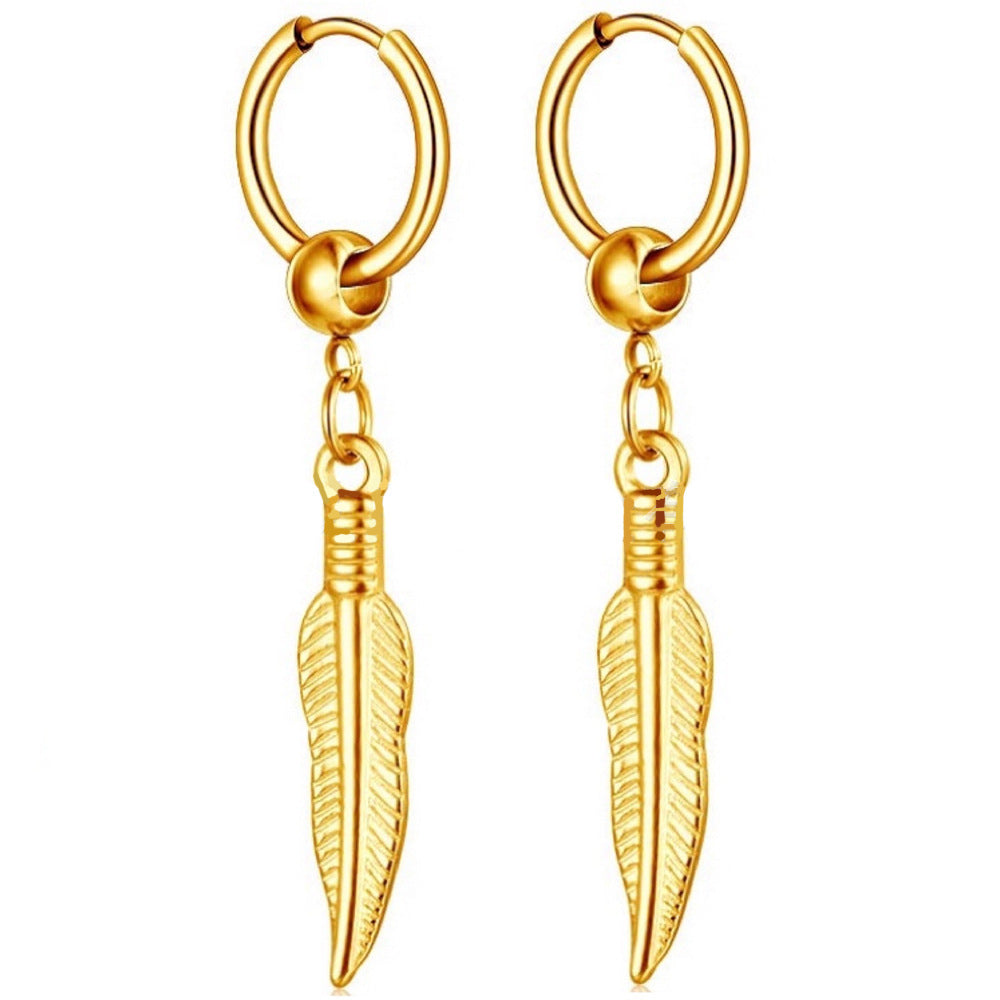 Titanium Steel Ear Chain Clip Leaf Tassel Earrings