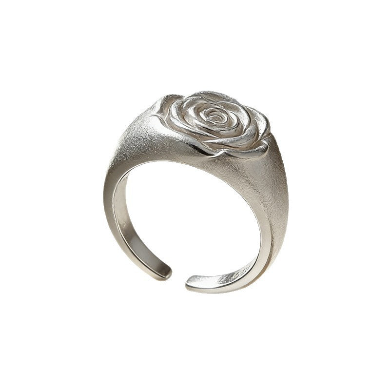 Flower Stewed Pork Niche Design Elegant Sier Plated Rose Female Rings