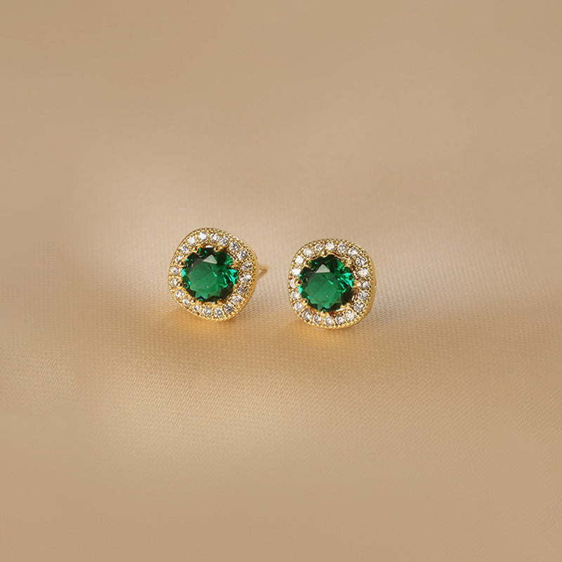 Women's Green Square Diamond Minimalist Basic Retro Emerald Ear Trendy Earrings