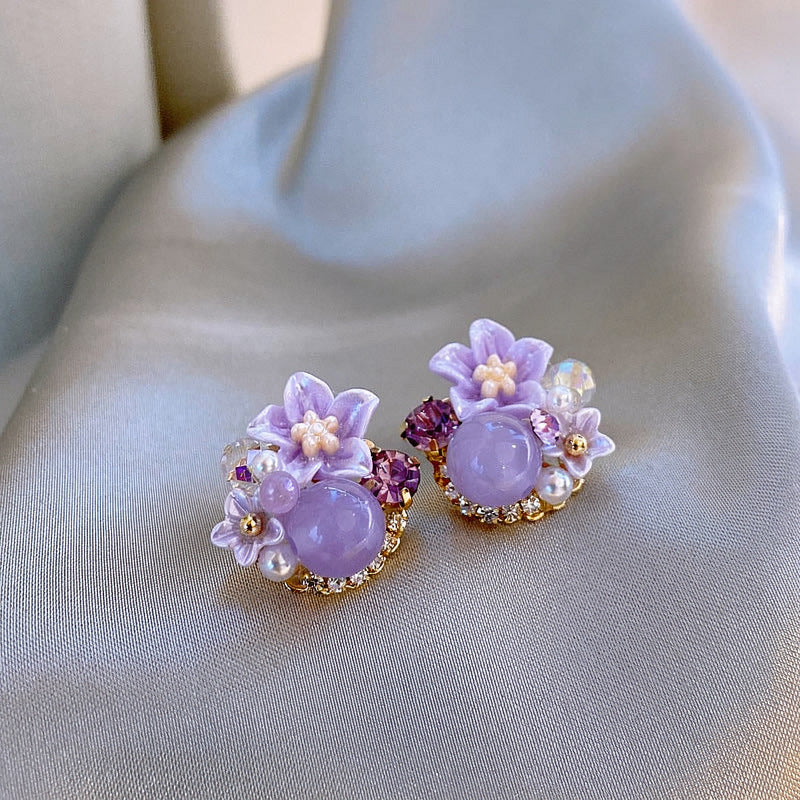 Women's Purple Crystal Flower High-grade Light Luxury Stud Earrings