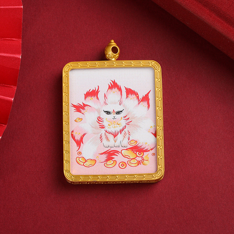 Printing Nepal Fox Painting Case Black Pendants