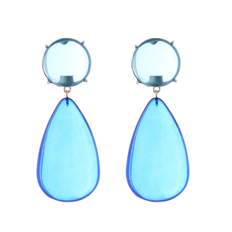 Retro Temperament Alloy Transparent Resin Geometric Round Drop-shaped Double Earrings
