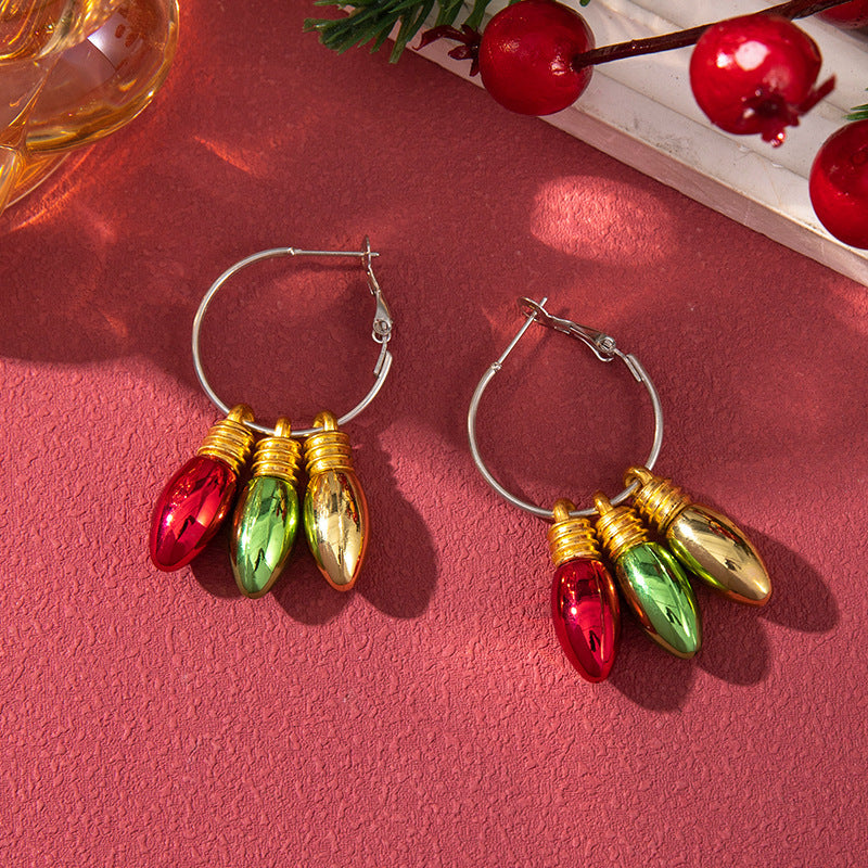 Handmade Exaggerated Big Christmas Tree Five-pointed Star Alloy Stitching Earrings