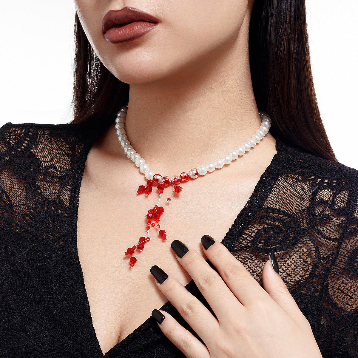 Style Beaded Halloween Blood Drop Tassel Clavicle Necklaces