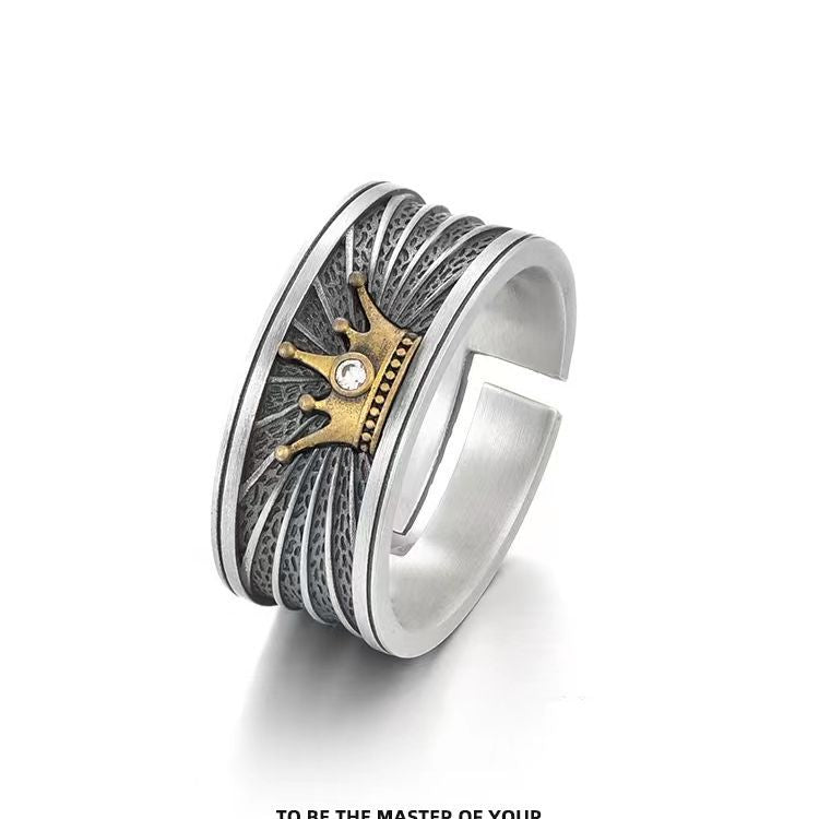 Men's Antique Finishing Opening Fashion American Crown High Ring
