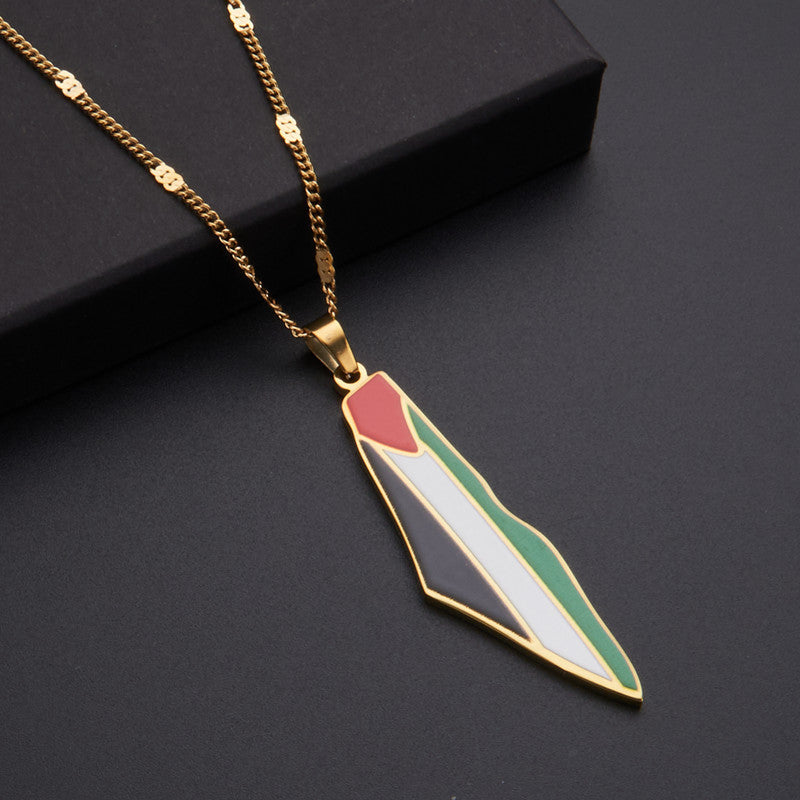 Oil Dripping Vintage Palestine Map Stainless Steel Necklaces