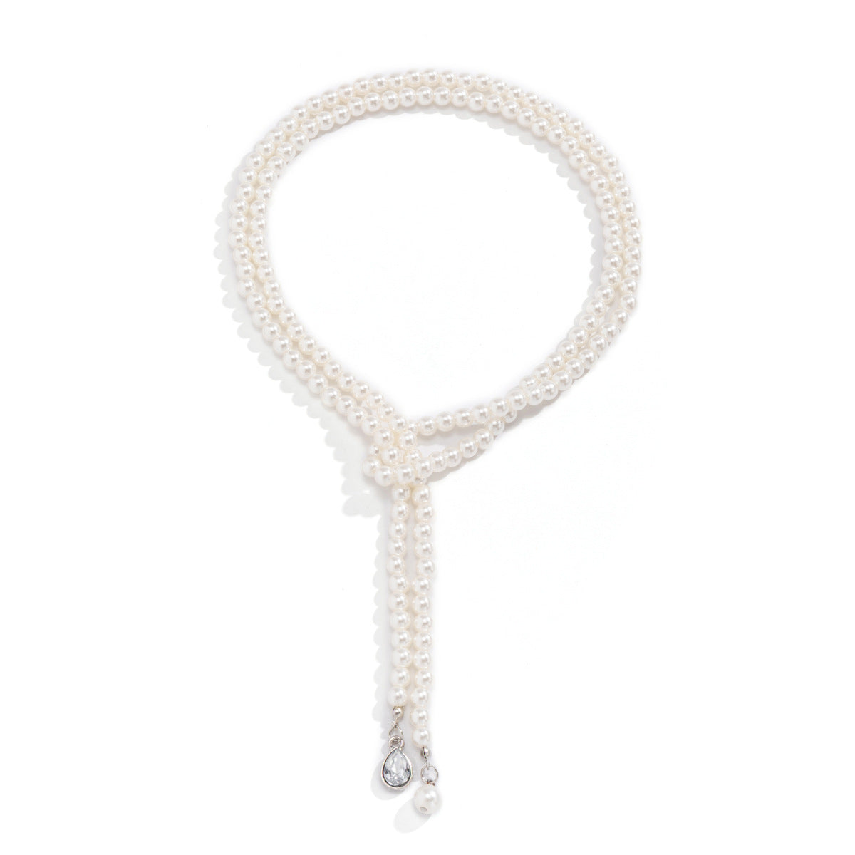 Retro Imitation Pearl Drop-shaped Diamond Clavicle Temperament Beaded Weave Double Necklaces