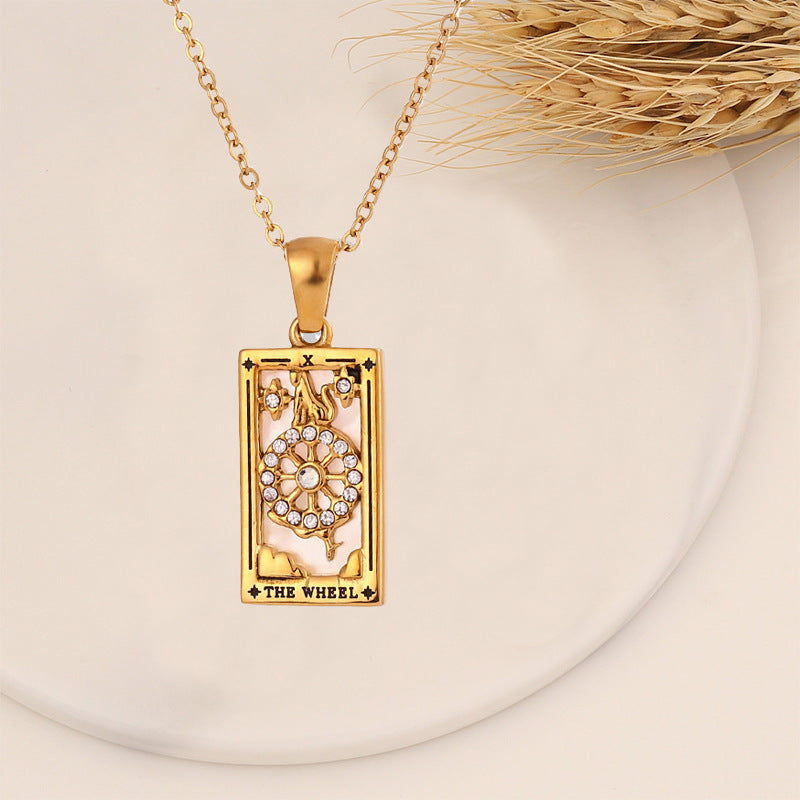 Real Gold Vintage Tarot With Diamond Dripping Necklace