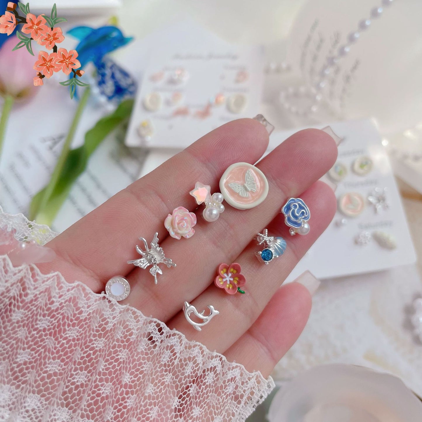 Sweet Cool Style Fairy Butterfly Combination Exquisite Earrings