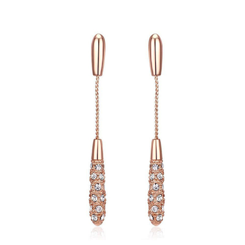 High-grade French Drop-shaped Long Full Diamond Earrings