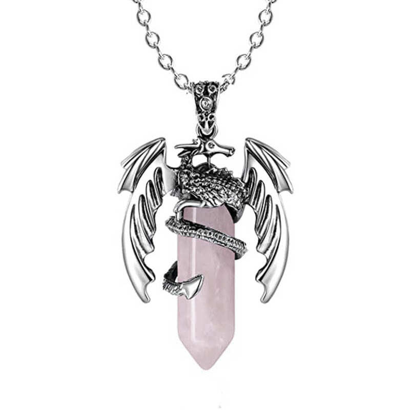 Natural Hexagon Prism Double Pointed Vintage Pterosaur Crystal Stone Pendants