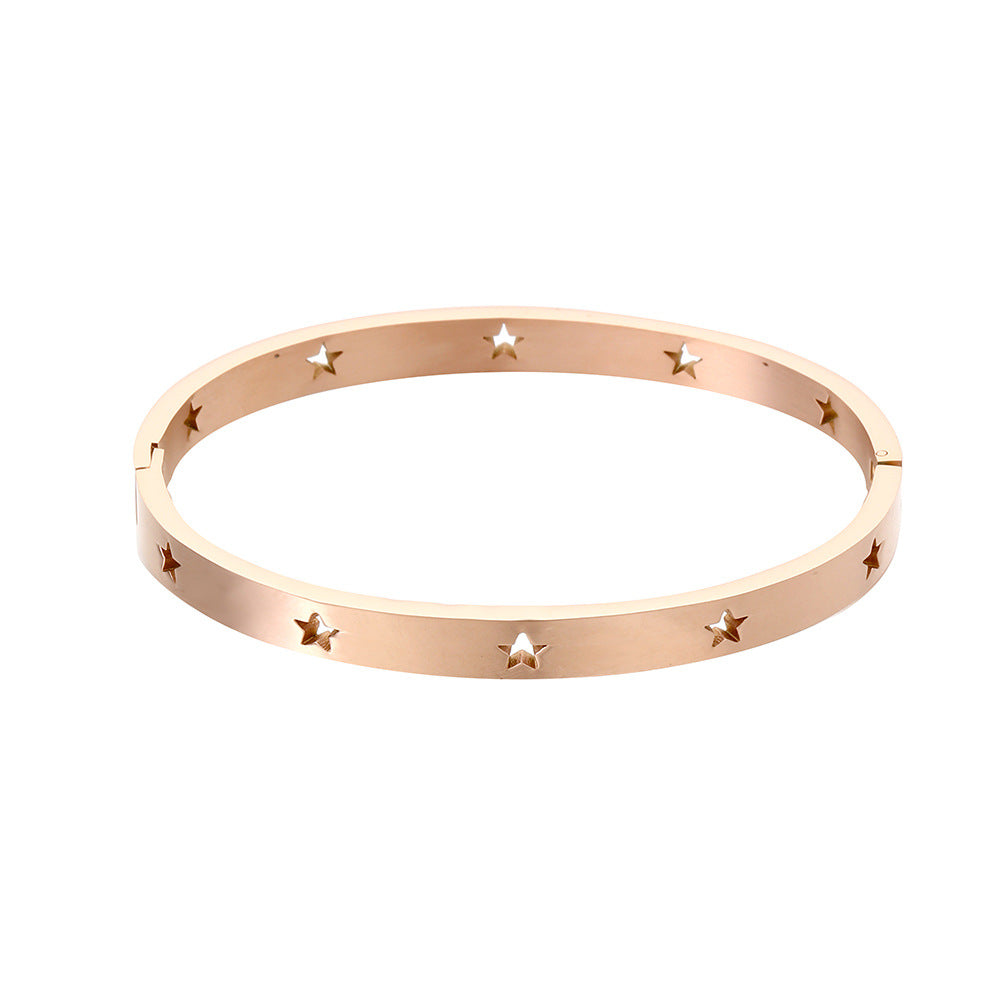 Men's Fashion Simple Titanium Steel Gold Plated Shaped Open Bracelets