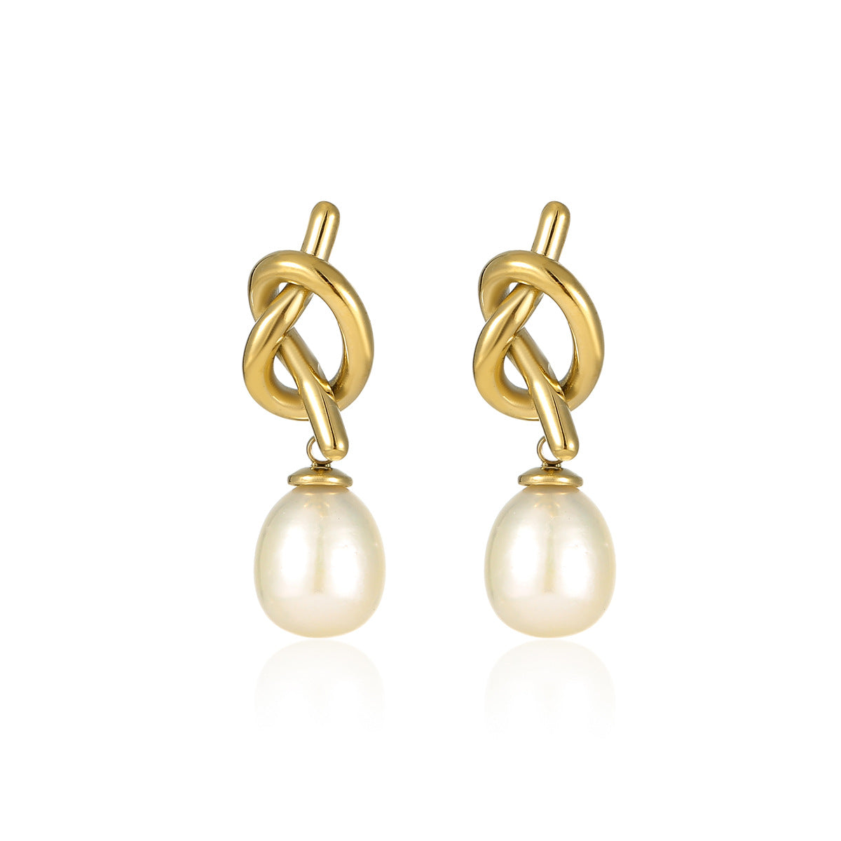 Exquisite Elegant Stainless Steel Knotted Pearl Earrings