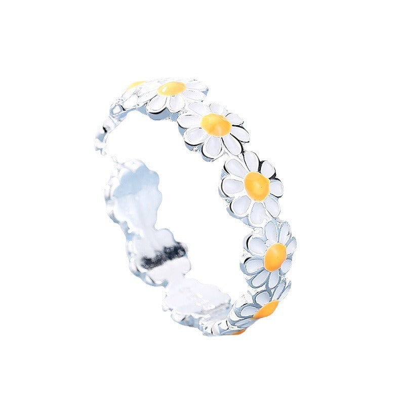 Women's Little Daisy Mori Style Summer White Flower Epoxy Korean Simple Rings