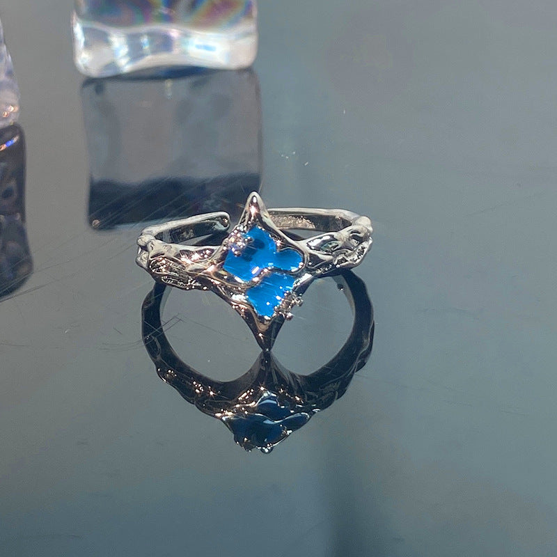 Mint Blue Color Love Heart-shaped Light Luxury Rings