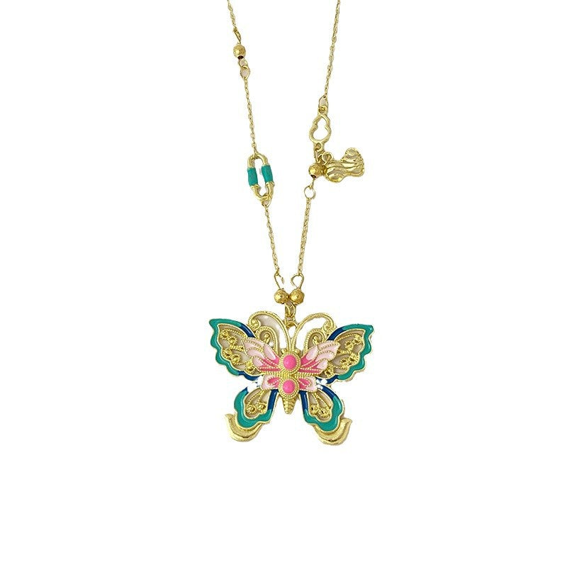 Golden Colorful Butterfly Female Niche National Style Trendy Light Necklaces