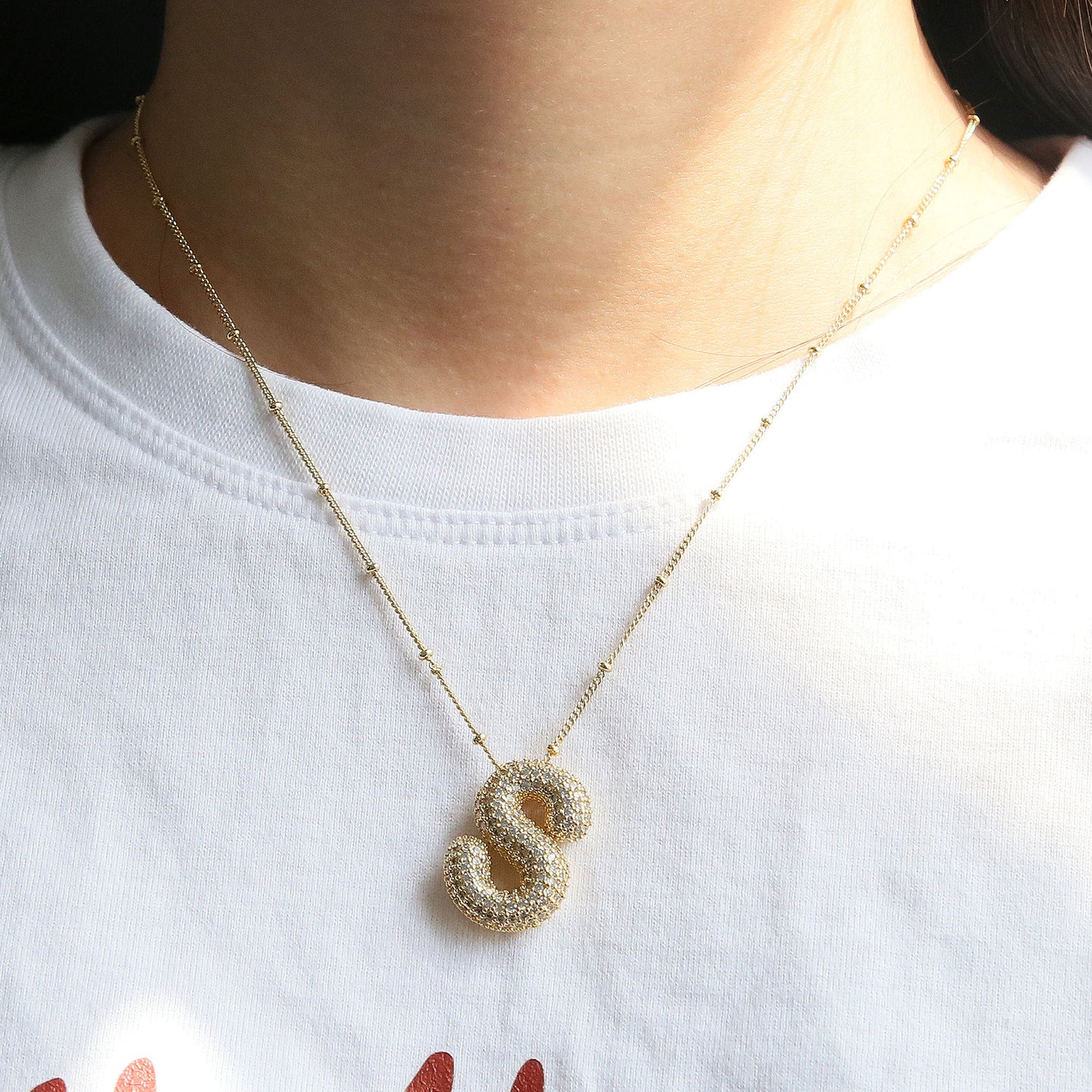 Women's Brass Zircon Bubble Balloon Letter Chubby Necklaces