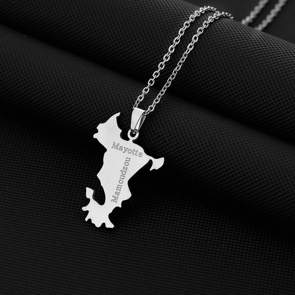Women's Stainless Steel French Mayotte Map For Niche Design Necklaces