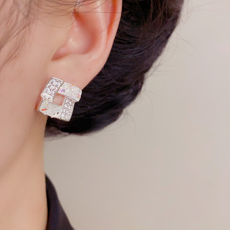 Style Retro Fashion Minimalism Thick Sier Crystal Geometric Ear Female Earrings