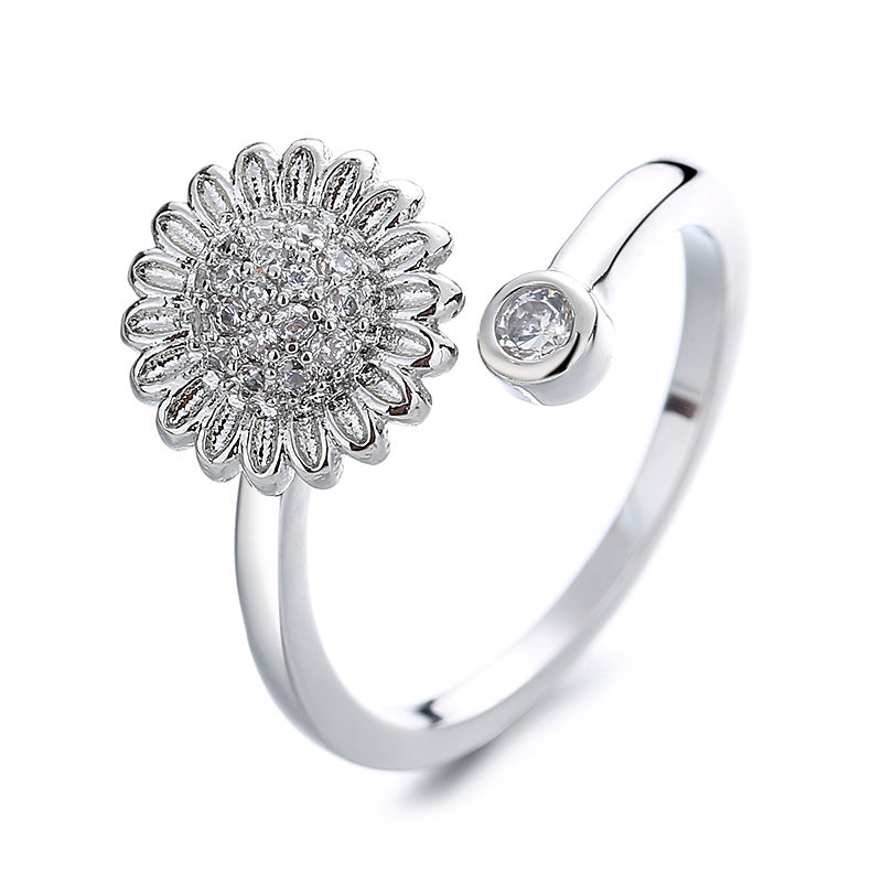 Women's & Men's Creative Set Spinning Adjustable Zircon Flower Rings