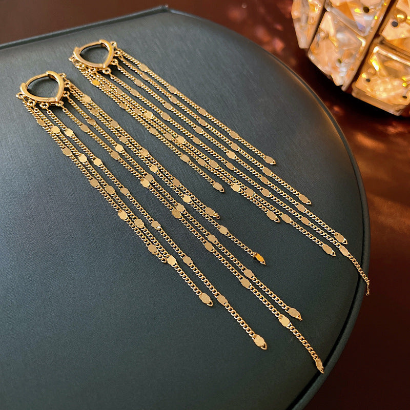 Women's Leaves Sequins Tassel Exaggerated High Sense Affordable Luxury Earrings