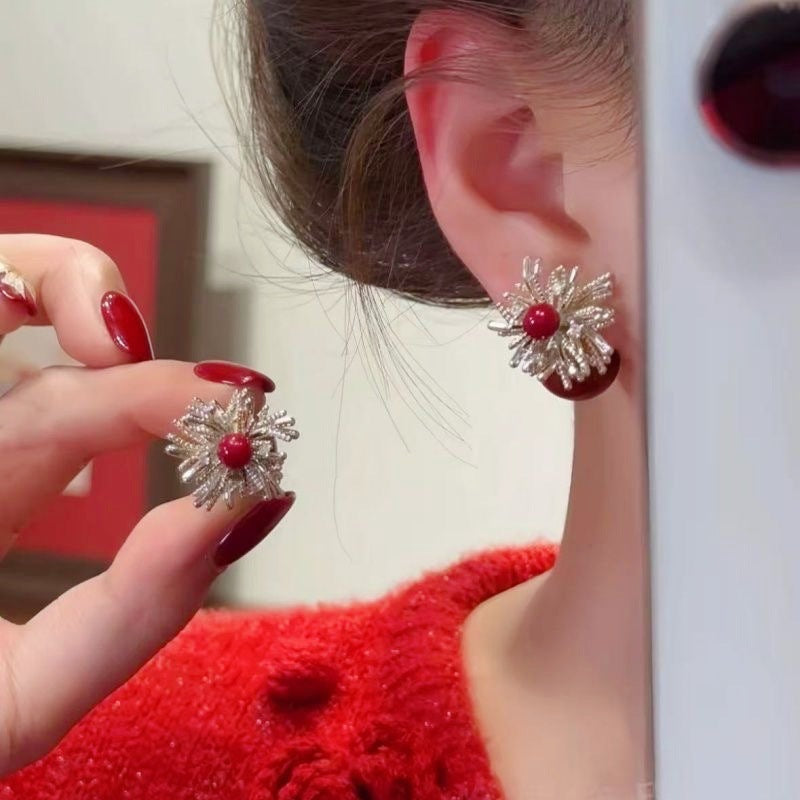 Women's Red Pearl Zircon Fireworks Bead Fashion Earrings