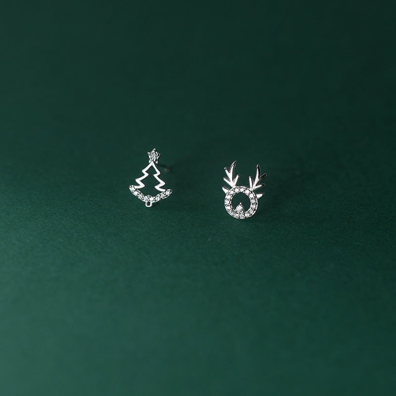 Lodge Sterling Sier Christmas Asymmetric Diamond Earrings