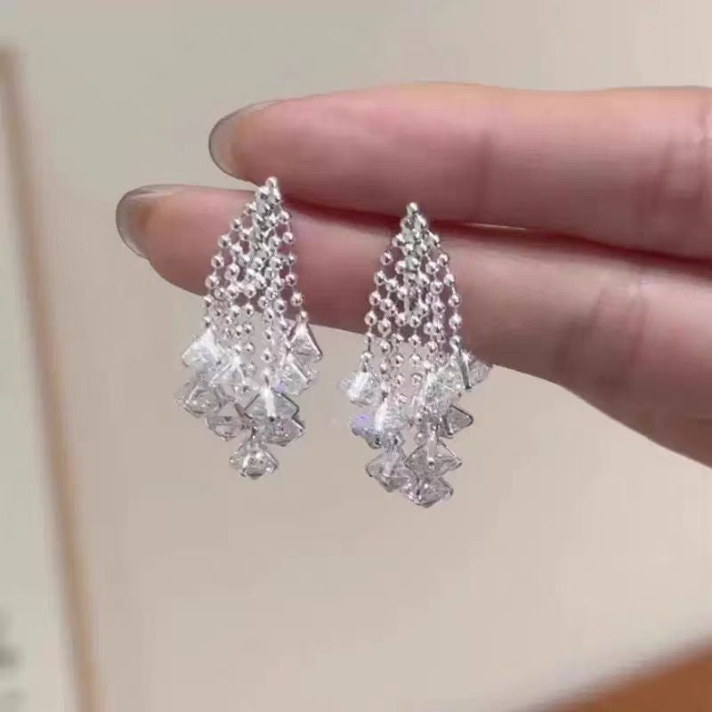 Long Zircon Tassel Exquisite Starfish Shell Cross Earrings