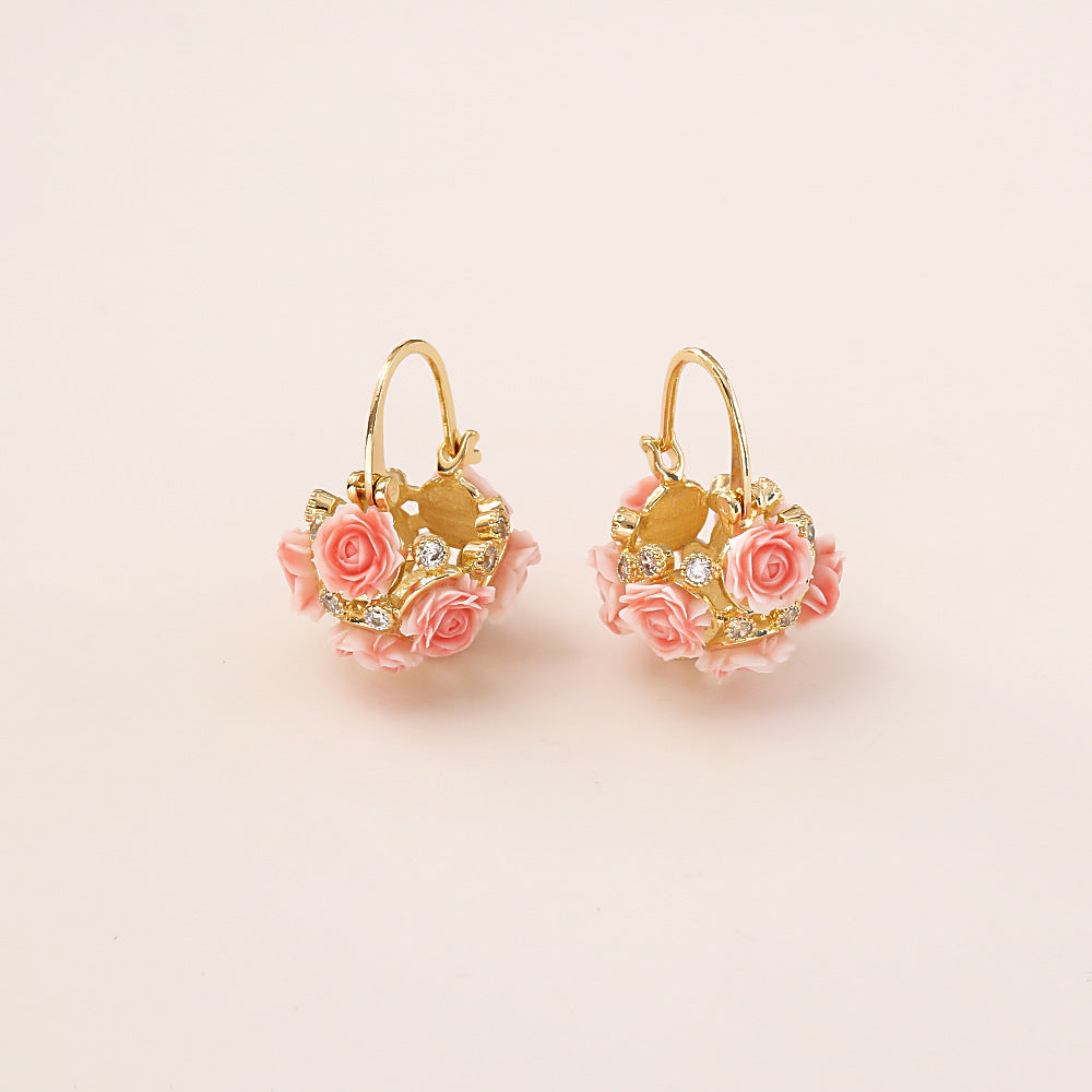 Women's Flowers Like Brocade Rose Basket Ear Clip Design Fashionable Earrings