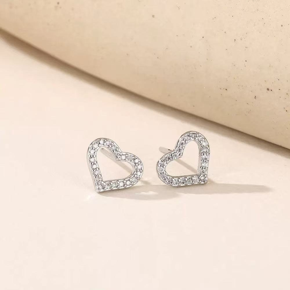 Needle Love Inlaid Zirconium Ear Female Bone Nail Design Sense Earrings