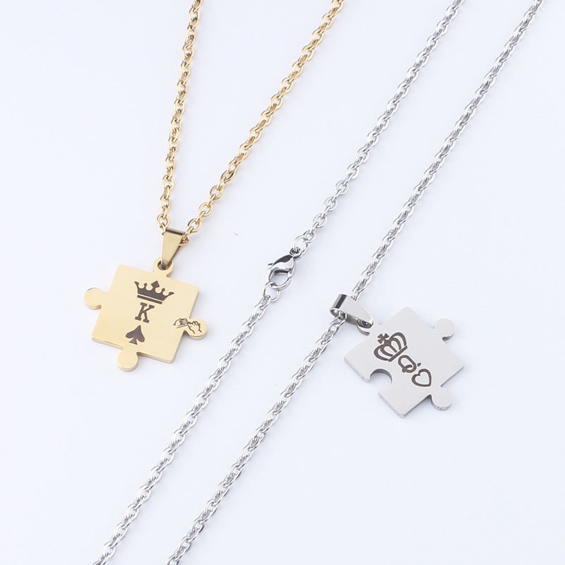 Men's Stainless Steel Ornament Couple Stitching Crown Necklaces