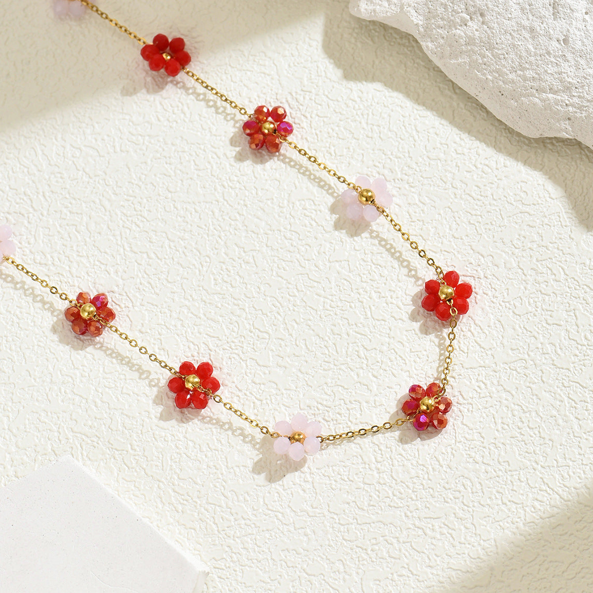 Women's Niche Flower Design Inlaid Crystal Long Necklaces