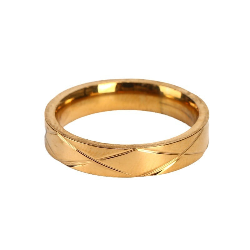 Stainless Steel Proposal Diamond Gold Stripe Cross Couple Fashion Ring